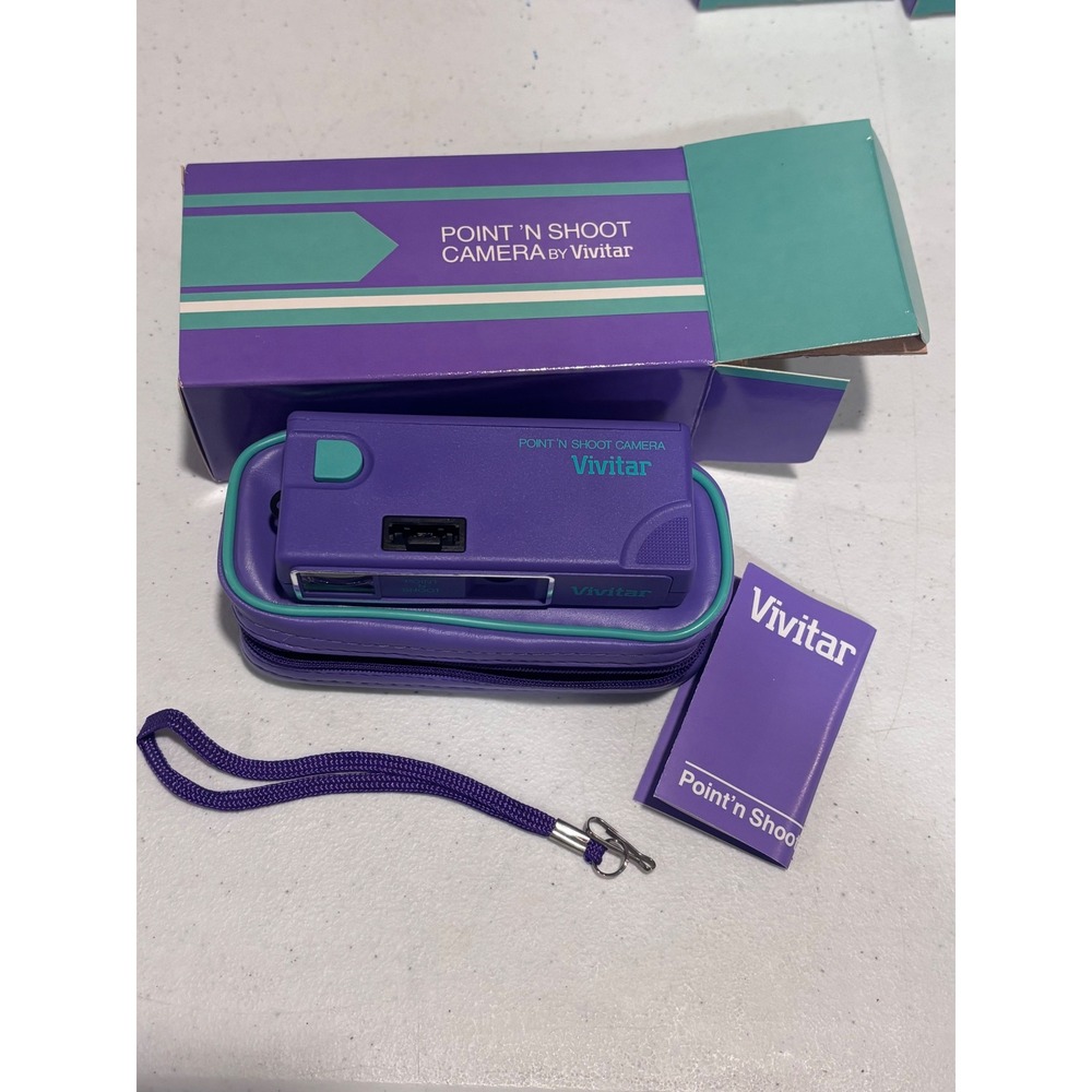 Vintage 1987 Vivitar Point N Shoot 110 Film Camera Purple Teal Avon Boxed Set